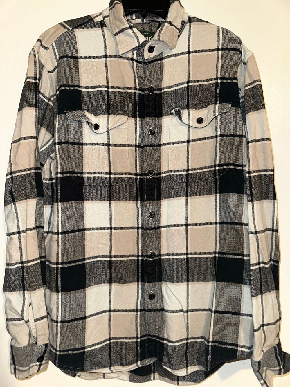 American Eagle AE Flannel Shirt Long Sleeve Button Up Men's medium tan gray